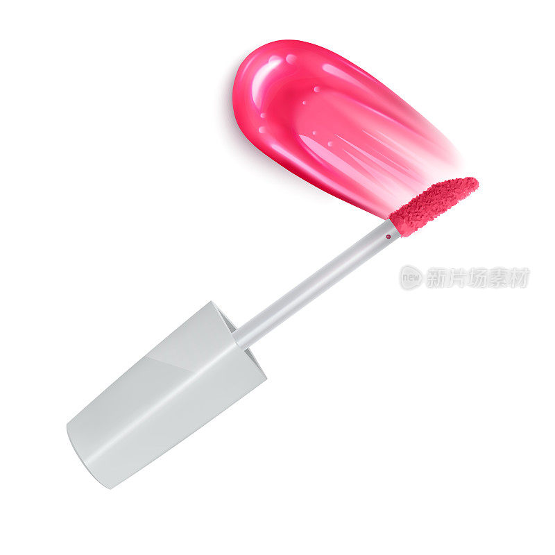 白色背景上用于化妆的液体光泽污点。亮粉色液体口红的真实模型，矢量eps 10插图